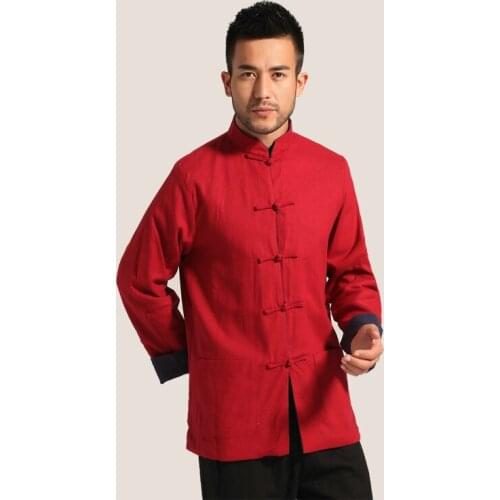 Tang Suit MenS Long-Sleeved Jacket Chinese Stand-Up Collar Retro Cotton Linen Coarse Cloth Double-Sided Casual Plus Size Куртка