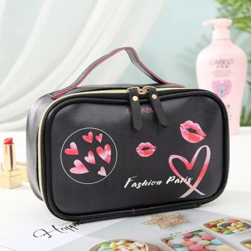 Leather Portable Women Cosmetic Bag Multifunction Travel Toiletry Storage Organize Handbag Waterproof Female Makeup Case