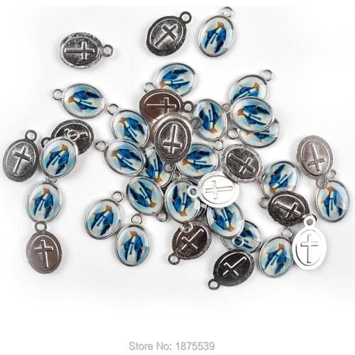 Small Catholic Medals with Color Saint Figures Jesus Heart Mary Lourdes Many Different Pictures