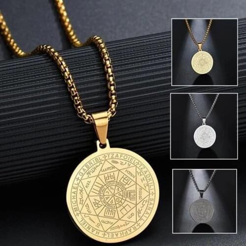 Fashion Stainless Steel Round Necklace Hexagram Angel Round Pendant Necklace LXH