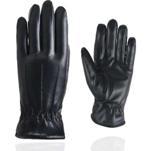Fashion Gloves Unisex PU Leather Black Gloves Winter Warm Waterproof Mittens Driving Touch Phone Screen