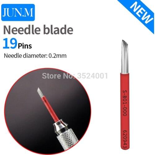 New Arrival 10Pcs 19 Red Tattoo Needles Holding Fog Oblique 19 Round Needle Microblading Curved Semi Permanent Manual Blade Pen