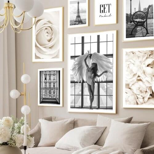 Paris Tower Vintage Photo Angel Wings Girl Wall Art Canvas Painting Nordic Poster And Prints Wall Pictures For Living Room Decor