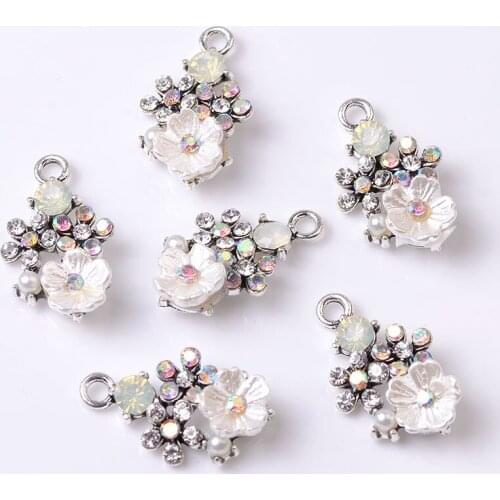 10Pcs 13*22mm Alloy Inlaid Rhinestone Flower Charms Pendant Handmade DIY Charms For Jewelry Making