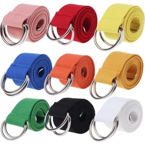Teenager Boys Girls Students Double Ring Buckle Waist Belt Canvas Solid Color
