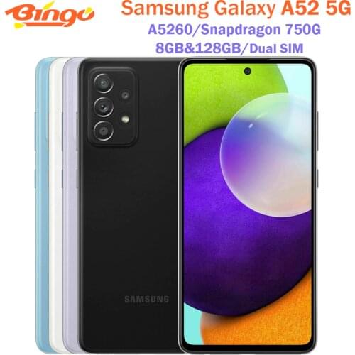 Samsung Galaxy A52 5G A5260 Dual Sim Mobile Phone 8GB&128GB Octa Core 6.5" 4 Rear Cameras NFC Snapdragon 750G 4500mAh Cellphone