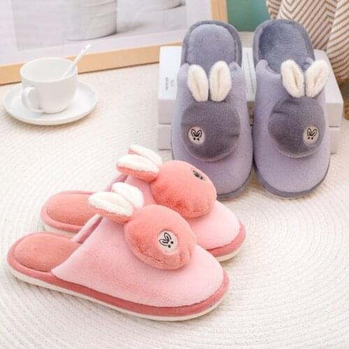 Cute Bunny Rabbit Women Indoor Cotton Slippers Ladies Winter Non-slip Soft Stuffed Cartoon Home Shoes Girls Plush Warm Slipper