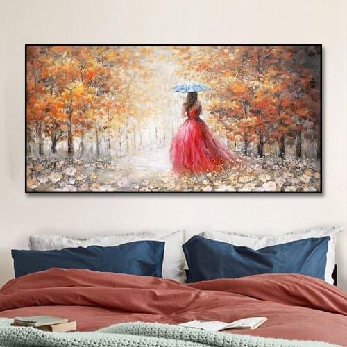 Nordic Landscape Oil Painting Printed on Canvas Modern Women Wall Art Scandinavian Posters Canvas Art Picture for Living Room