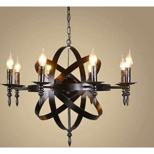 Nordic Candlestick Wrought Iron Chandeliers Globe Retro Lamp Dining Room Living Room Light Clothing Store Decorative Chandeliers