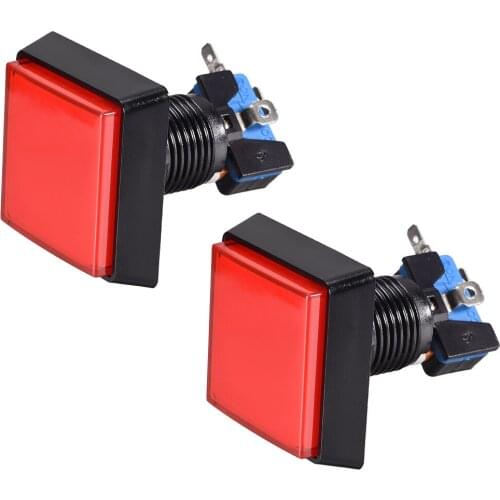 Uxcell Game Push Button 50x50 Square 12V LED Illuminated Push Button Red 2pcs