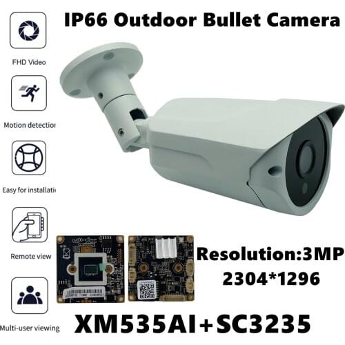 XM535AI+SC3235 IP Metal Outdoor Bullet Camera IP66 3MP 2304*1296 H.265 18 LEDs Infrared IRC VMS XMEYE ONVIF P2P Radiator RTSP
