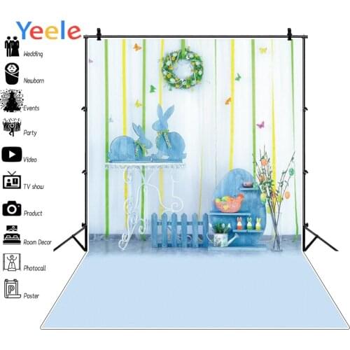 Yeele Happy Easter Wall Painting Rabbit Blue Floor Chicken Background Backdrop Photophone Photo Studio for Decor Customized Size