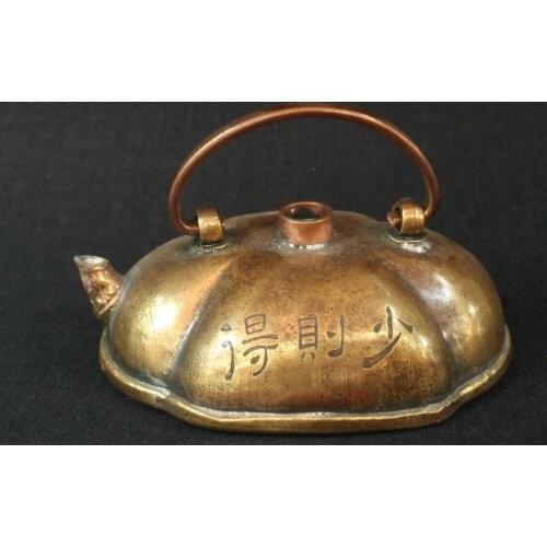 YIZHU CULTUER ART Unique Collection China Old Copper Hand Carving Calligraphy Flower Water Drop Decoration