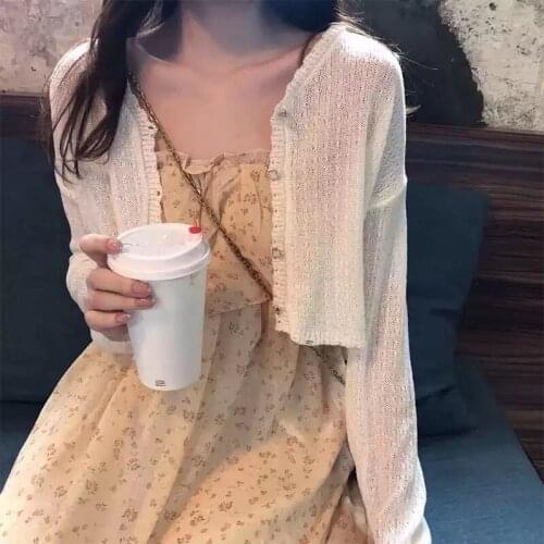 Sling Skirt New Tea Break French Sweet and Gentle Wind Cardigan Sling Floral Dress Suit Summer