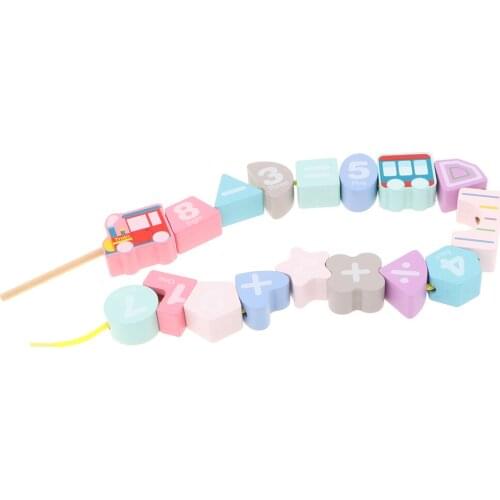 Funny Wooden Vehicles & Number Lacing Blocks Set Childrens Threading & String Beads Developmental Toy Gift
