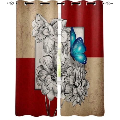 Butterfly Flower Retro Curtains for Kids Children Boys Girls Room Living Room Window Drapes Curtain Window Treatments