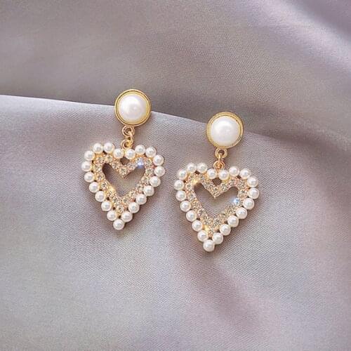 Sweet Girl Earrings 2020 New Earrings Love Crystal Pearl Fashion Temperament Earrings Womens Wholesale Moda Feminina