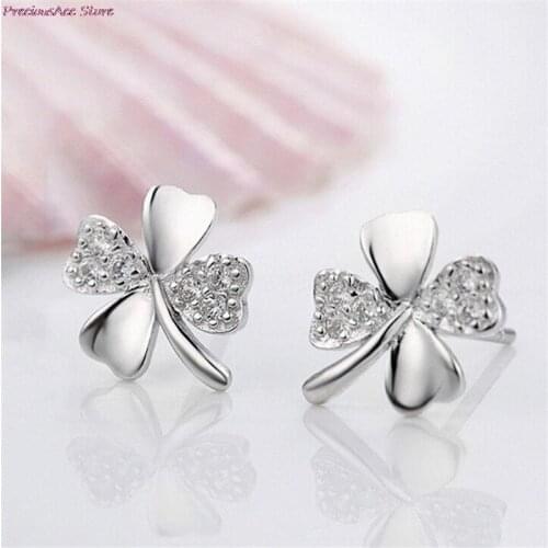 1 Pcs Trendy Crystal Lucky Clover New Plated Screw Back Earrings New Style MS Earrings Jewelry For Women Plant Earrings