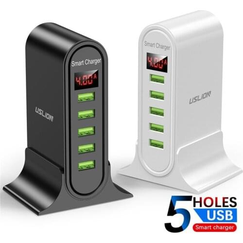 5 Port USB Charger 5V 4A Fast Charging for iPhone Xiaomi Samsung LED Display Smart USB Charger Phone Desktop Wall Home Charger