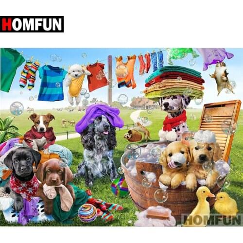 HOMFUN Full Square/Round Drill 5D DIY Diamond Painting "Animal dog" Embroidery Cross Stitch 5D Home Decor Gift A07172