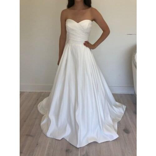 Satin Wedding Gowns for Bridal 2021 A Line Wedding Dress Sweetheart Pleat Top Zipper Back with Train White Robe Mariee