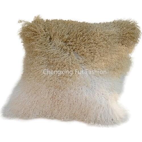 FREE SHIPPING CX-D-57D Tip Dye Mongolian Lamb Fur Pillow Cover Sheep Fur Chair Seat Cushion Cover