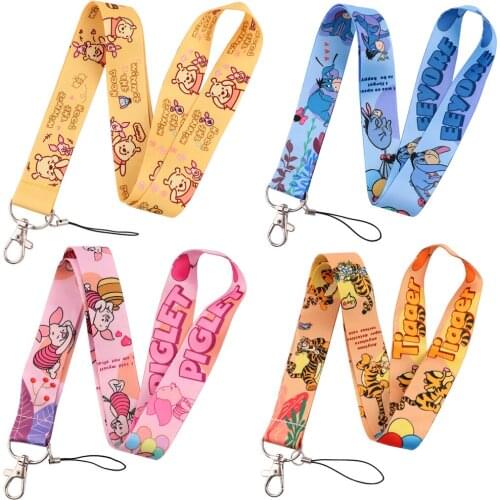 LB1590 Cartoon Cute Pooh Bear Lanyard Key Neck Strap Mobile Phone Decoration Car Key Chain Rings Jewelry Gifts for Friends Kids