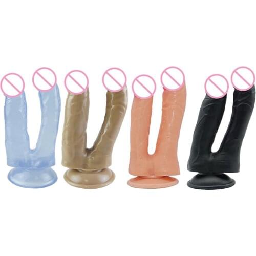 Double Dildos Female Masturbation Double Penetration both Vagina and Anus Big Penis with Suction Cup Sex Toy Strap On Dildo