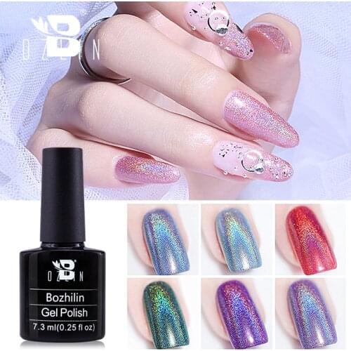 Bozlin 36 Colors Holographic Gel Soak Off UV Gel Nail Polish 7.3 ML Colorful Super Shinny Manicure Nails Art Tools Lacquers DIY