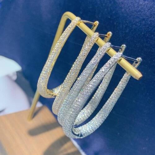 HIBRIDE Fashion Big Geomatric Design Drop Earrings Crystal CZ Stone Micro Pave Jewelry for Women Dating Party Gifts E-697