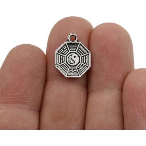 JAKONGO Antique Silver Plated Yinyang Charm Pendants for Jewelry Making Bracelet DIY Accessories 19x19mm 20pcs