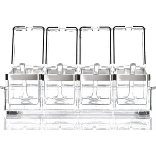 Acrylic Seasoning Box Spice Jar Set Condiment Cruet Bottle Kitchen Supplies With Spoon Kitchen Storage Box