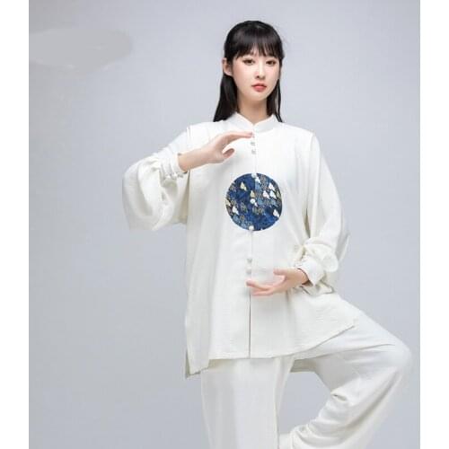 White Gray Tai Chi Uniform Morning Sports Chinese Warrior Costume Swordsman Kung Fu Outfit Wushu Clothing Kung Fu Clothes TA2041