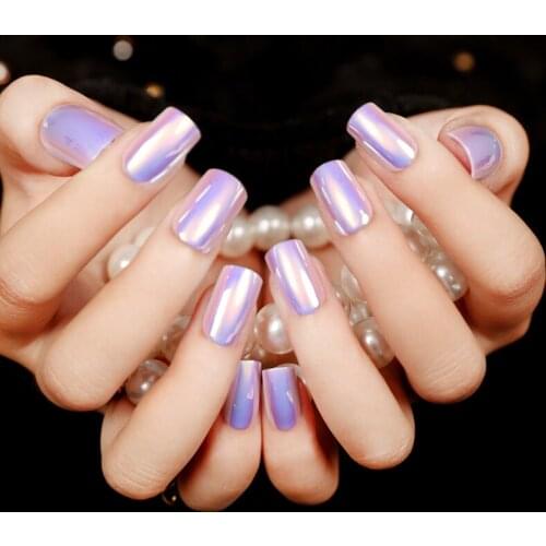 Sweet Plastic Fake Nails Shine Shell Color Purple Nail Art Manicure Nails DIY Decoration Cellophane Style Z108