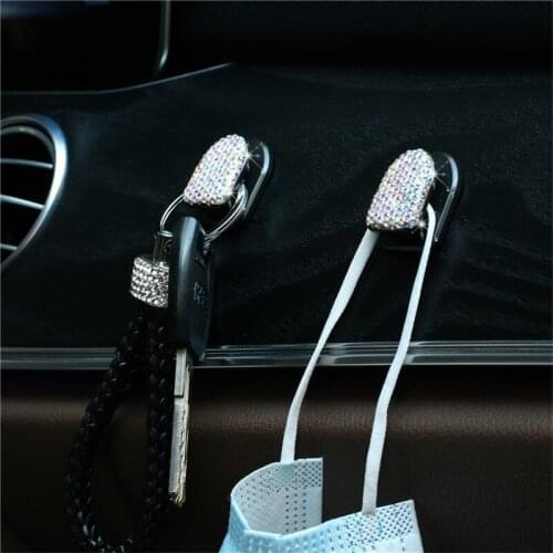1Pcs Car Hooks Crystal Rhinestone Car Mounted Hooks Clip For Decorations Door Key Hanging Groceries Bag Home Wall