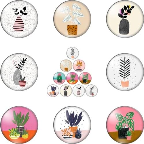 Small Clear Potted Plants Colourful Round Photo Glass Cabochon Demo Flat Back Making Findings Handmade DIY Accessories