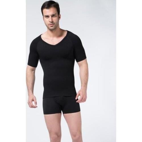 Men Sexy Slimming Shapewear V Collar Vest T shirt Abdomen Fat Reduce Compression Body Shapers Black White Fitness Clothing