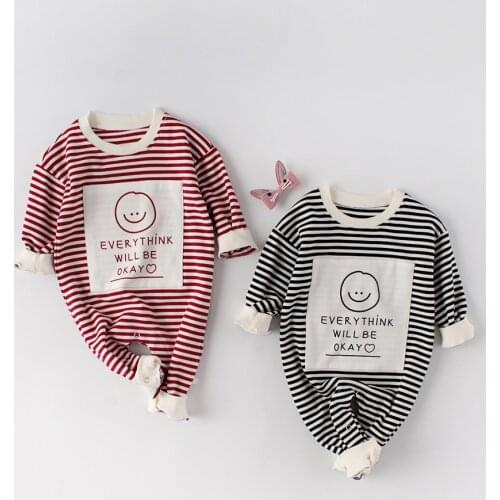 MILANCEL baby clothing smile face baby rompers striped toddler boys jumpsuits
