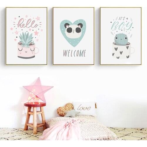 Cute Cartoon Bear Plant Wall Art canvas Posters Nursery Print Nordic Style Painting Wall Picture Children Kids Bedroom Decor