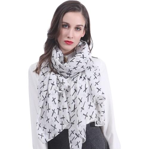 Fashion Cross Print Womens Large Scarf Shawl Wrap Gift Winter Spring Fall Accessory Soft Lightweight