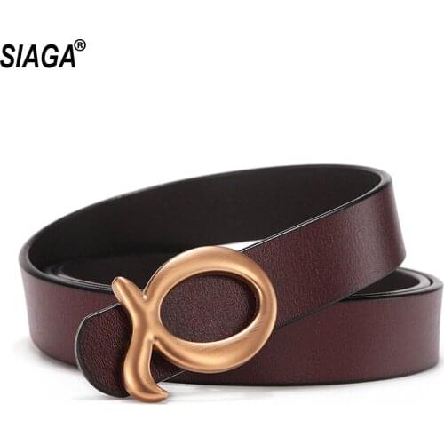 Fashion Unique Design Ladies a Pattern Slide Buckle Metal Genuine Leather 2.3cm Width Female Accessories for Women AK035
