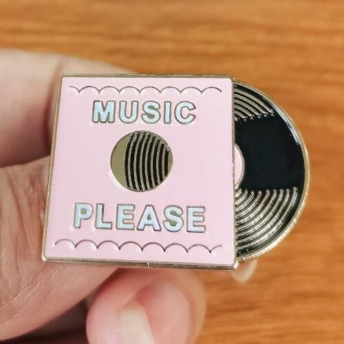 Music Please Vinyl Record Music Brooch Pins Enamel Metal Badges Lapel Pin Brooches Jackets Jeans Fashion Jewelry Accessories