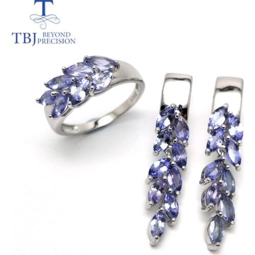 Natural gemstone tanzanite jewelry set 925 sterling silver earring&rings fine jewelry for women Black Friday and Christmas gift