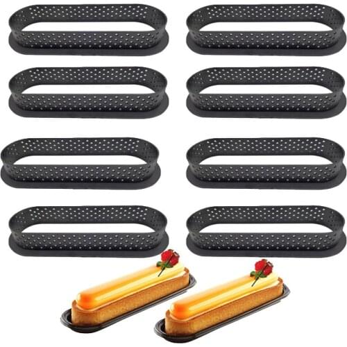 Oval Shape Egg Tart Cake Ring Set Plastic Perforated DIY French Dessert Mould Fruit Cookies Pastry Kitchen Baking Molds