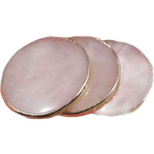 Natural Round Pink Crystal Coasters Japan Style Heat Resistant Cup/Bowl/Pot Holders with Golden Rim Beautiful Placemats