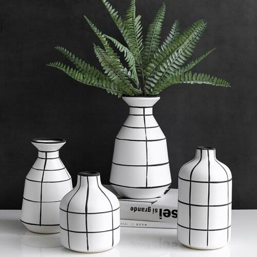 Nordic Simple Black and White Lines Vase S Hand Painted Ceramic Vase Filler Planter Decorative Home Table Flower Arrangement Pot