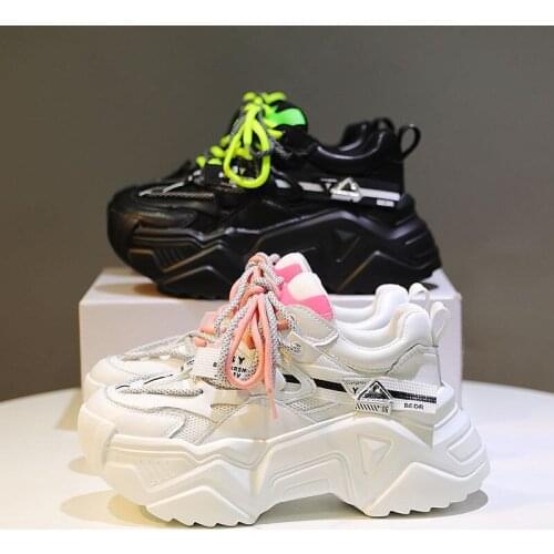 White Clunky Sneakers Womens 2021 New Korean Style Versatile Mesh Breathable Casual Shoes Thick Bottom Muffin Ins Sneakers