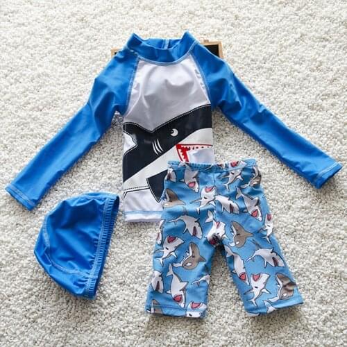 New Children Swimwear Boys Swimsuits With Hat Cartoon Swim Diving Suits Long Sleeve Sunblock Kids Swimsuits 1-8Y maillot de bain