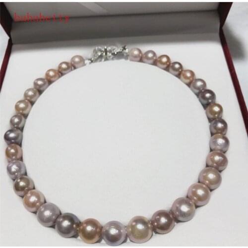 NEW Natural 13-15mm multicolor Baroque Edison Freshwater Cultured Nuclear Pearl Beautiful necklace Bowknot is clasp 18"