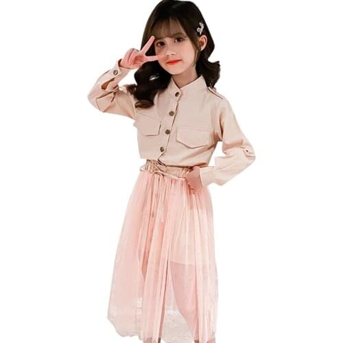 Girls Clothes Blouse + Mesh Skirt Girl Clothes Spring Autumn Girls Clothes Casual Style Childrens Suits 6 8 10 12 14